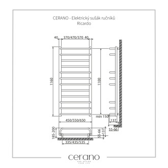 CERANO - Elektrický sušiak uterákov Ricardo - 229 W - biela lesklá - 1160x550 mm