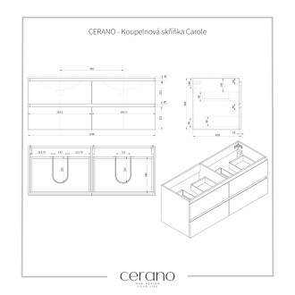 CERANO - Kúpeľňová skrinka Carole s doskou pod umývadlo - 18 mm - biela matná - 121x49,8x46,5 cm