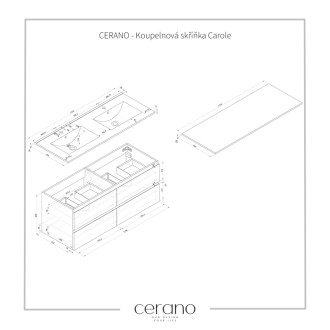 CERANO - Kúpeľňová skrinka Carole s doskou pod umývadlo - 18 mm - biela matná - 121x49,8x46,5 cm