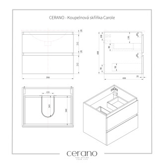 CERANO - Kúpeľňová skrinka Carole s doskou pod umývadlo - 18 mm - čierna matná - 61x49,8x46,5 cm
