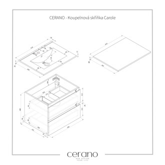 CERANO - Kúpeľňová skrinka Carole s doskou pod umývadlo - 18 mm - čierna matná - 61x49,8x46,5 cm