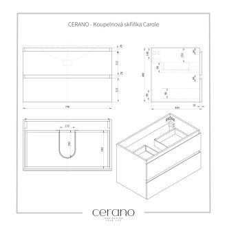 CERANO - Kúpeľňová skrinka Carole s doskou pod umývadlo - 18 mm - dub medový - 81x49, 8x46, 5 cm