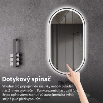 CERANO - Kúpeľňové LED zrkadlo Alto, kovový rám - čierna matná - 40x60 cm