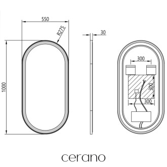 CERANO - Kúpeľňové LED zrkadlo Alto, kovový rám - čierna matná - 55x100 cm
