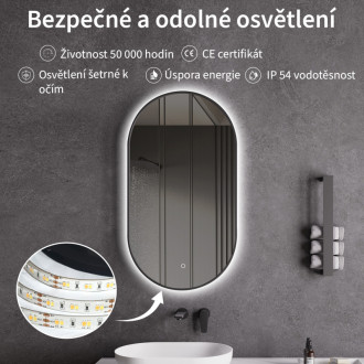 CERANO - Kúpeľňové LED zrkadlo Balzo, kovový rám - čierna matná - 40x60 cm
