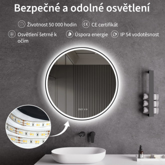 CERANO - Kúpeľňové LED zrkadlo Rivo, kovový rám - čierna matná - Ø 60 cm