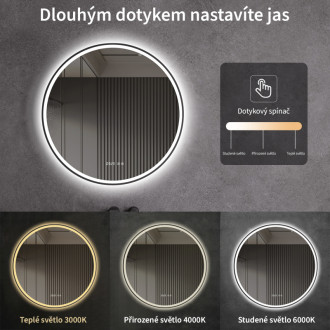 CERANO - Kúpeľňové LED zrkadlo Rivo, kovový rám - čierna matná - Ø 60 cm