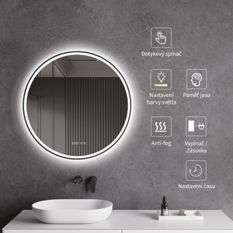 CERANO - Kúpeľňové LED zrkadlo Rivo, kovový rám - čierna matná - Ø 60 cm