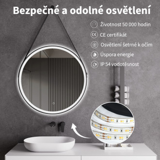 CERANO - Kúpeľňové LED zrkadlo Rotondo, kovový rám - čierna matná - Ø 60 cm