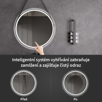 CERANO - Kúpeľňové LED zrkadlo Rotondo, kovový rám - čierna matná - Ø 60 cm