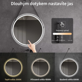 CERANO - Kúpeľňové LED zrkadlo Rotondo, kovový rám - čierna matná - Ø 60 cm