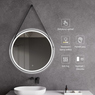 CERANO - Kúpeľňové LED zrkadlo Rotondo, kovový rám - čierna matná - Ø 60 cm