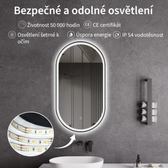 CERANO - Kúpeľňové LED zrkadlo Salvo, kovový rám - čierna matná - 55x100 cm