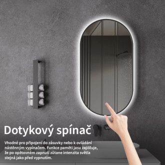 CERANO - Kúpeľňové LED zrkadlo Valto, kovový rám - čierna matná - 55x100 cm