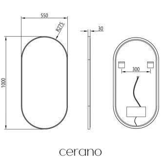 CERANO - Kúpeľňové LED zrkadlo Valto, kovový rám - čierna matná - 55x100 cm