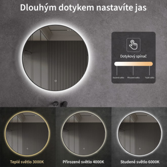 CERANO - Kúpeľňové LED zrkadlo Velo, kovový rám - čierna matná - Ø 80 cm