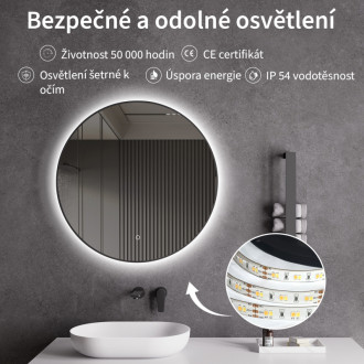 CERANO - Kúpeľňové LED zrkadlo Velo, kovový rám - čierna matná - Ø 80 cm