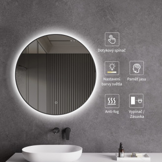 CERANO - Kúpeľňové LED zrkadlo Velo, kovový rám - čierna matná - Ø 80 cm