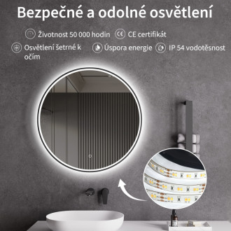 CERANO - Kúpeľňové LED zrkadlo Vito, kovový rám - čierna matná - Ø 60 cm