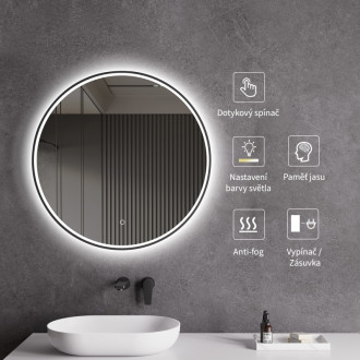 CERANO - Kúpeľňové LED zrkadlo Vito, kovový rám - čierna matná - Ø 60 cm