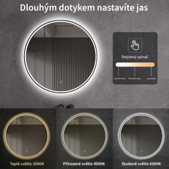 CERANO - Kúpeľňové LED zrkadlo Vito, kovový rám - čierna matná - Ø 80 cm