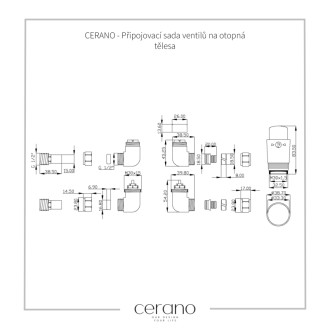 CERANO - Pripojovacia sada radiátorových ventilov s termostatickou hlavicou - rohová - čierna matná
