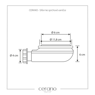 CERANO - Sifón k sprchovej vaničke 90mm - krátky - biela - DN40