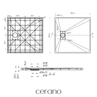 CERANO - Sprchová vanička štvorcová Gusto - SMC/minerálny kompozit - štruktúrovaná biela matná - 90x90 cm