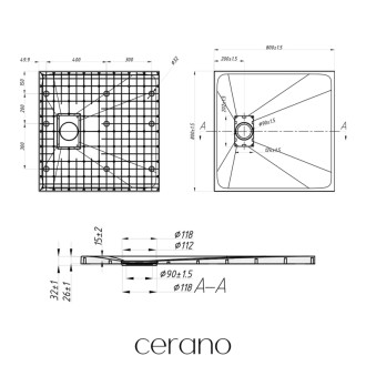 CERANO - Sprchová vanička štvorcová Gusto - SMC/minerálny kompozit - štruktúrovaná čierna matná - 80x80 cm