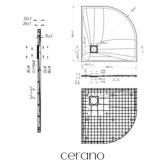 CERANO - Sprchová vanička štvrťkruhová Quarto - SMC/minerálny kompozit - štruktúrovaná biela matná - 80x80 cm