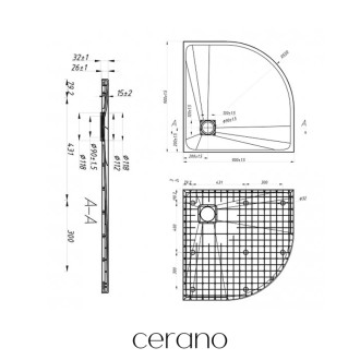 CERANO - Sprchová vanička štvrťkruhová Quarto - SMC/minerálny kompozit - štruktúrovaná biela matná - 90x90 cm