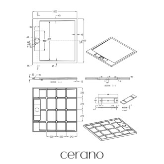 CERANO - Sprchová vanička z liateho mramoru štvorcová Loro - biela matná - 100x100 cm
