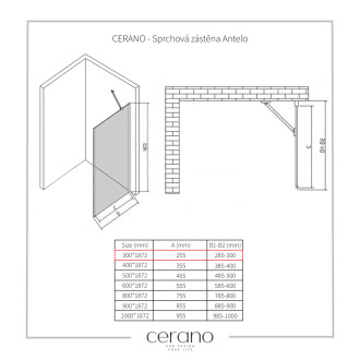 CERANO - Sprchová zástena pre dvere Antelo L/P - 6 mm - čierna matná, transparentné sklo - 30x190 cm - jednodielna pevná