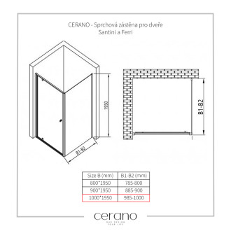 CERANO - Sprchová zástena pre dvere Santini a Ferri L/P - 6 mm - chróm, transparentné sklo - 100x195 cm - jednodielna pevná