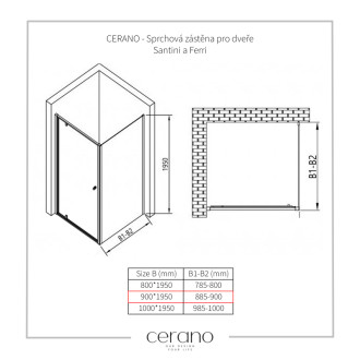 CERANO - Sprchová zástena pre dvere Santini a Ferri Ľ/P - 6 mm - chróm, transparentné sklo - 90x195 cm - jednodielna pevná