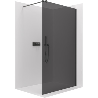 CERANO - Sprchová zástena Walk-in Onyx Round Ľ/P - 8 mm - guľatá vzpera - čierna matná, grafitové sklo - 100x200 cm