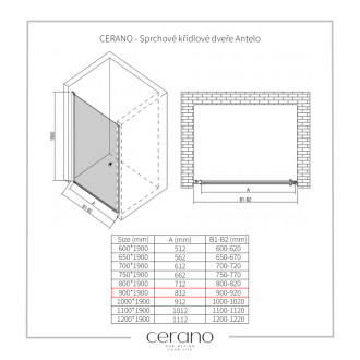 CERANO - Sprchové krídlové dvere Antelo L/P - 6 mm - čierna matná, transparentné sklo - 90x190 cm