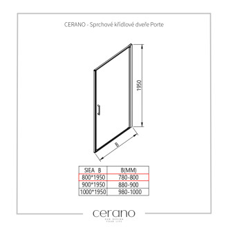 CERANO - Sprchové otočné dvere Porte L/P - 8 mm - chróm, transparentné sklo - 80x195 cm