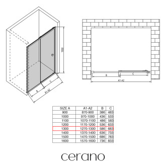 CERANO - Sprchové posuvné dvere Varone POINT Ľ/P - 6 mm - čierna matná, grafitové sklo - 130x195 cm