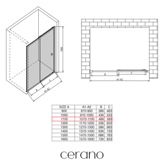 CERANO - Sprchové posuvné dvere Varone POINT Ľ/P - 6 mm - čierna matná, transparentné sklo - 110x195 cm