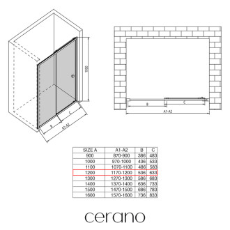 CERANO - Sprchové posuvné dvere Varone POINT Ľ/P - 6 mm - čierna matná, transparentné sklo - 120x195 cm