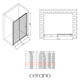 CERANO - Sprchové posuvné dvere Varone POINT Ľ/P - 6 mm - čierna matná, transparentné sklo - 140x195 cm