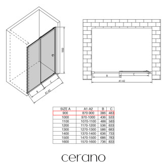 CERANO - Sprchové posuvné dvere Varone POINT Ľ/P - 6 mm - čierna matná, transparentné sklo - 90x195 cm