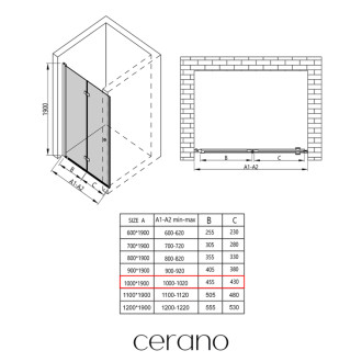 CERANO - Sprchové zalamovacie dvere Volpe L/P - 6 mm - chróm, transparentné sklo - 100x190 cm