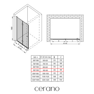 CERANO - Sprchové zalamovacie dvere Volpe L/P - 6 mm - chróm, transparentné sklo - 90x190 cm