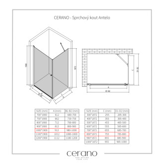 CERANO - Sprchovací kút Antelo L/P - 6 mm - chróm, transparentné sklo - 100x80x190 cm - otočný