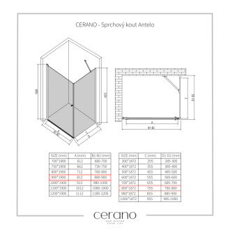 CERANO - Sprchovací kút Antelo L/P - 6 mm - chróm, transparentné sklo - 90x80 cm - otočný