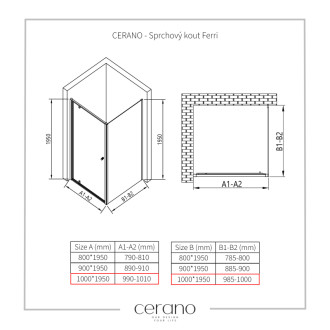 CERANO - Sprchovací kút Ferri L/P - 6 mm - čierna matná, transparentné sklo - 100x100 cm - pivotový