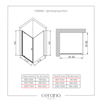CERANO - Sprchovací kút Ferri L/P - 6 mm - čierna matná, transparentné sklo - 100x80 cm - pivotový