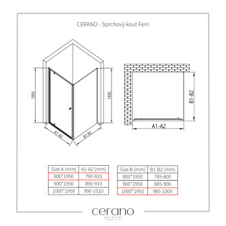 CERANO - Sprchovací kút Ferri L/P - 6 mm - čierna matná, transparentné sklo - 80x100 cm - pivotový